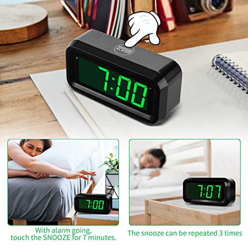 KWANWA Small Digital Alarm Clock with Green LED