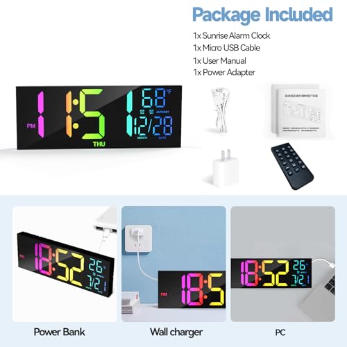 YISILE Large Digital Wall Clock with RGB Color Change