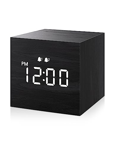 Wooden LED Dual Alarm Clock for Bedroom & Desk