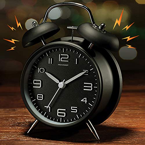 Peakeep 4" Twin Bell Alarm Clock, Backlight, Battery Operated