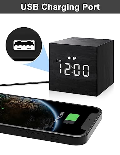 Wooden LED Dual Alarm Clock for Bedroom & Desk