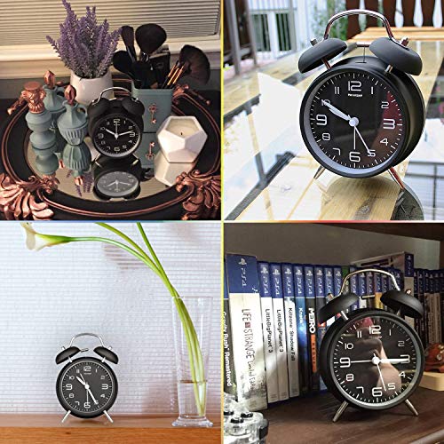 Peakeep 4" Twin Bell Alarm Clock, Backlight, Battery Operated