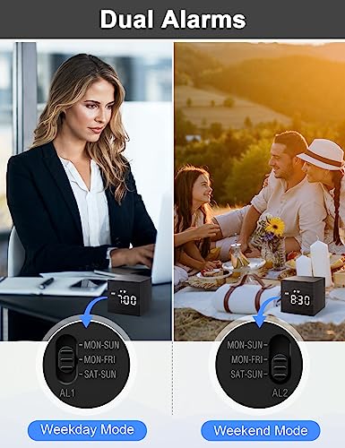 Wooden LED Dual Alarm Clock for Bedroom & Desk