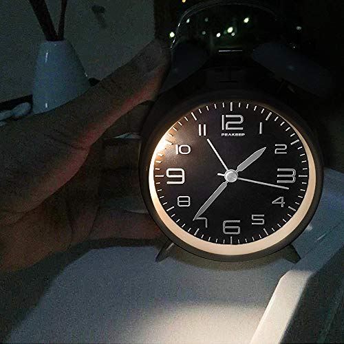 Peakeep 4" Twin Bell Alarm Clock, Backlight, Battery Operated