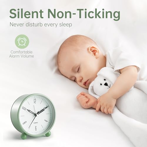 Sage Green Analog Alarm Clock for Bedroom Décor