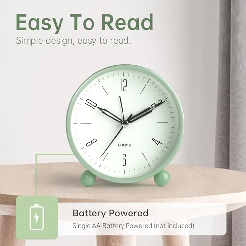 Sage Green Analog Alarm Clock for Bedroom Décor