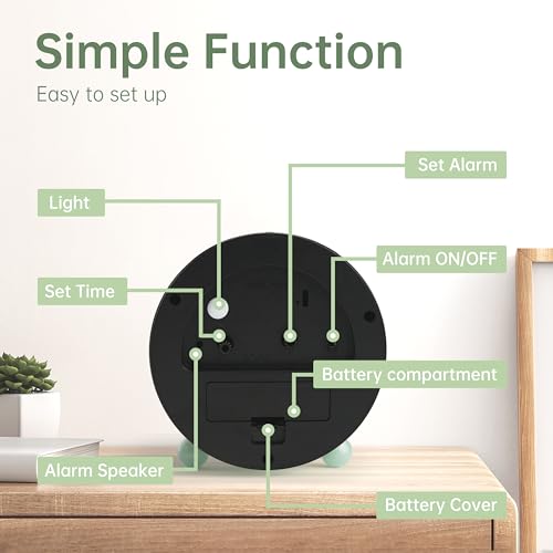 Sage Green Analog Alarm Clock for Bedroom Décor