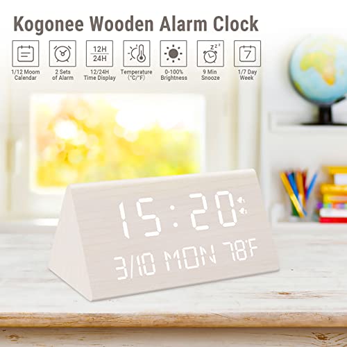Kogonee Wooden Digital Alarm Clock with Dimmer & Snooze