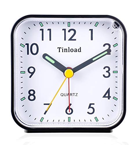 Small Tinload Analog Alarm Clock Black, Silent, Snooze