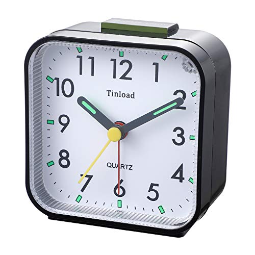 Small Tinload Analog Alarm Clock Black, Silent, Snooze