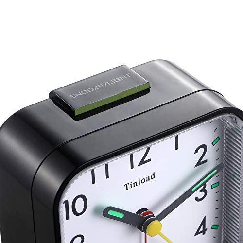 Small Tinload Analog Alarm Clock Black, Silent, Snooze