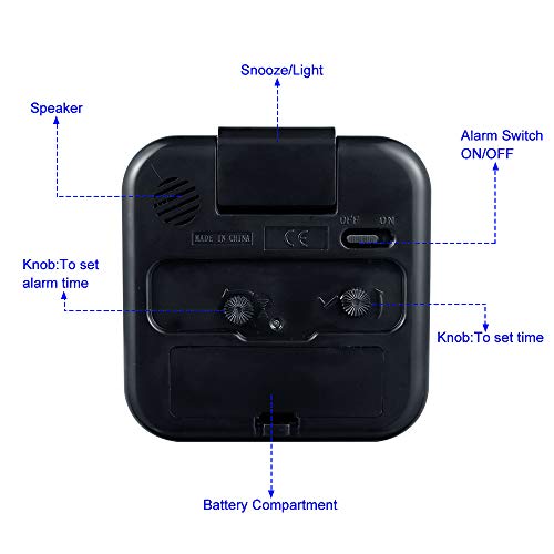 Small Tinload Analog Alarm Clock Black, Silent, Snooze
