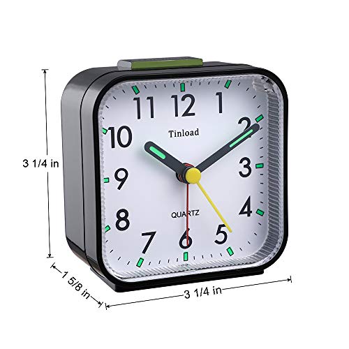Small Tinload Analog Alarm Clock Black, Silent, Snooze