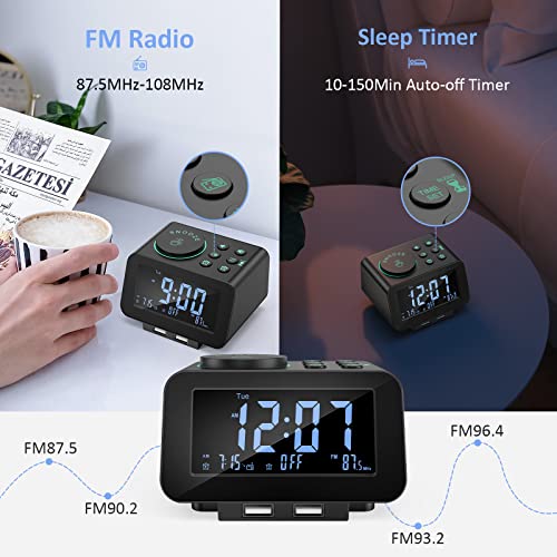 Digital Dual Alarm Clock Radio with Dimmer & FM