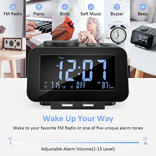 Digital Dual Alarm Clock Radio with Dimmer & FM