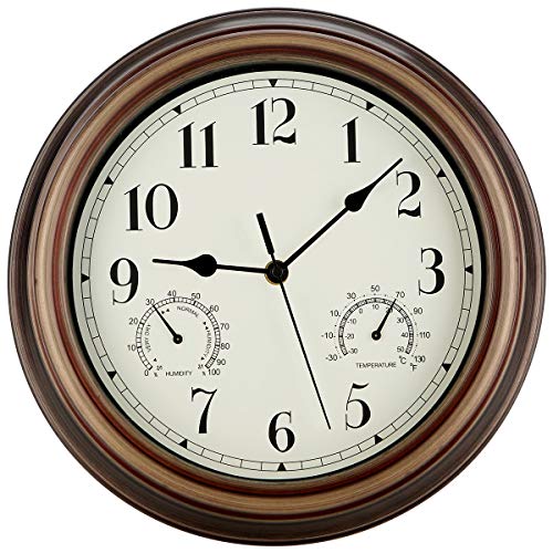 12" Waterproof Wall Clock with Temperature & Humidity Combo