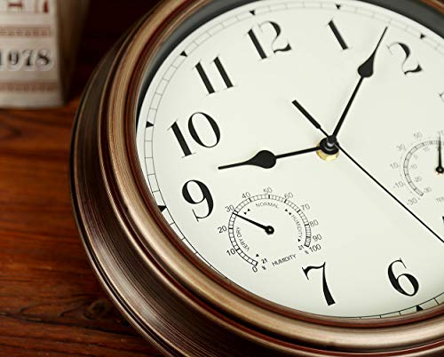 12" Waterproof Wall Clock with Temperature & Humidity Combo