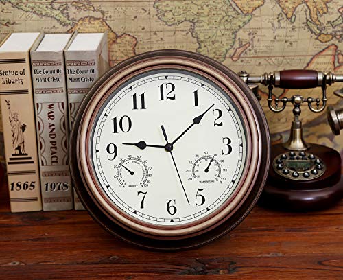 12" Waterproof Wall Clock with Temperature & Humidity Combo