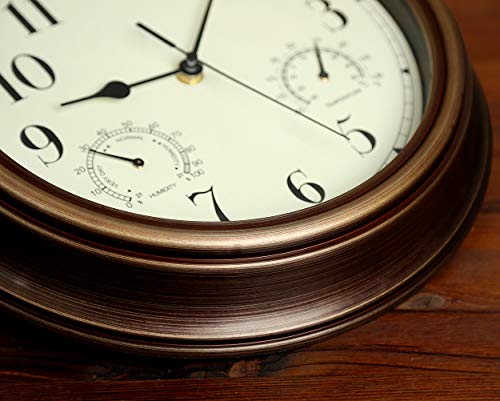 12" Waterproof Wall Clock with Temperature & Humidity Combo