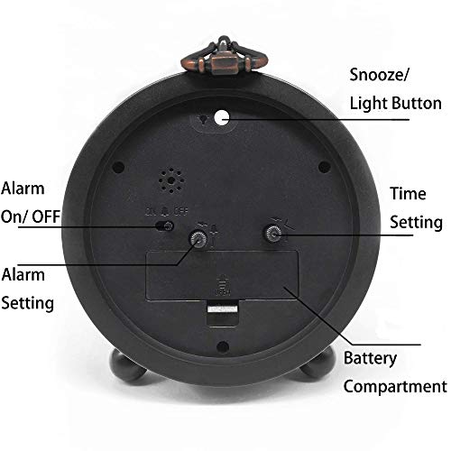 4" Vintage Retro Analog Alarm Clock, Super Silent Non-Ticking
