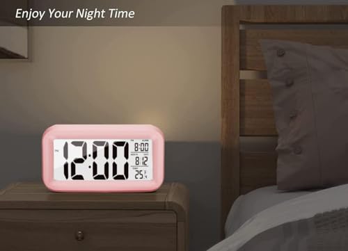 Pink Night Light Digital Alarm Clock with Temperature Display