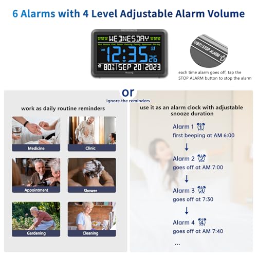 Large Display Digital Clock with Date, Day, Alarm