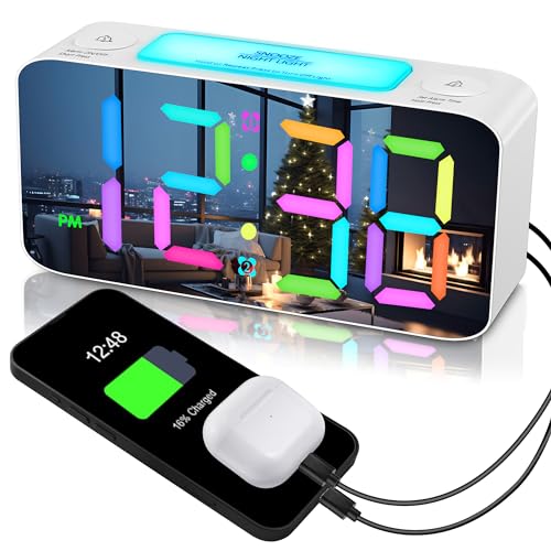 7" Mirror Display RGB Alarm Clock with Night Light