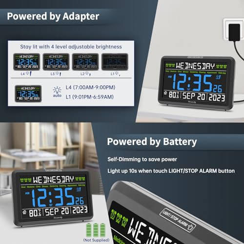 Large Display Digital Clock with Date, Day, Alarm