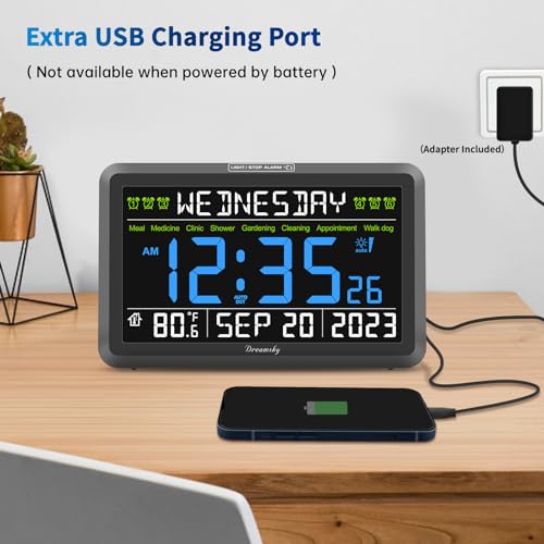 Large Display Digital Clock with Date, Day, Alarm