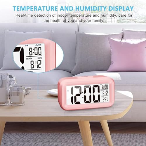 Pink Night Light Digital Alarm Clock with Temperature Display