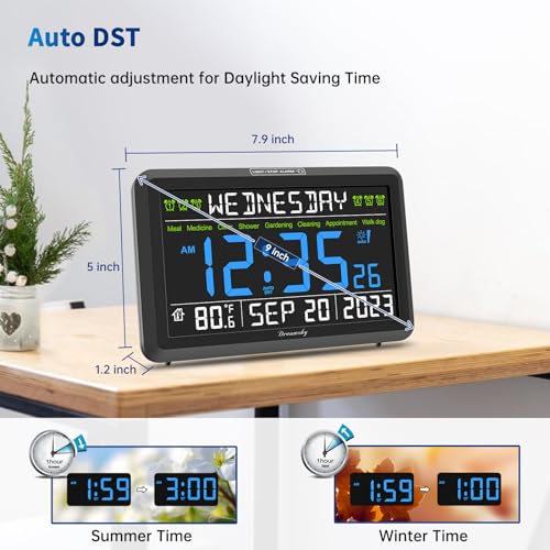 Large Display Digital Clock with Date, Day, Alarm