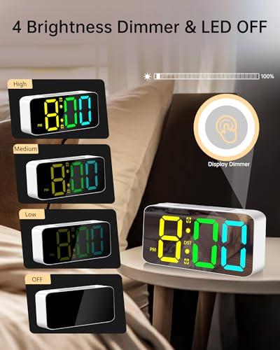 7" Mirror Display RGB Alarm Clock with Night Light