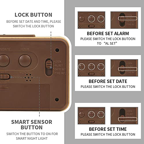 Wooden Digital Alarm Clock with Temperature Display and Night Light