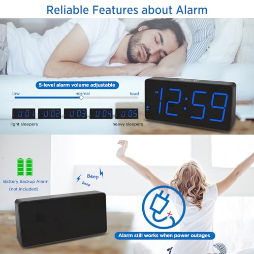Large Digital Alarm Clock with USB Charger Port
