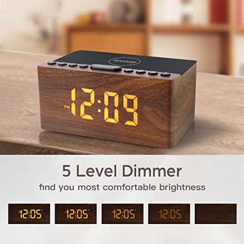 Wood Alarm Clock with Wireless Charger and FM Radio