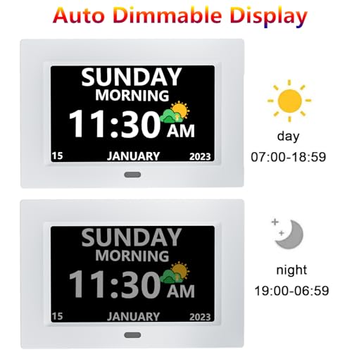 7" Day and Date Clock for Elderly - Large Display