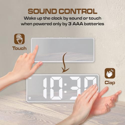 Mirror Surface LED Electronic Alarm Clock with Voice Control