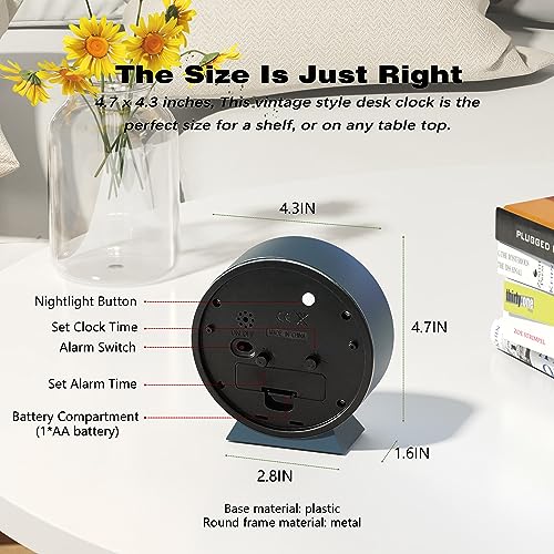 Retro Metal Table Clock with Light for Home Decor