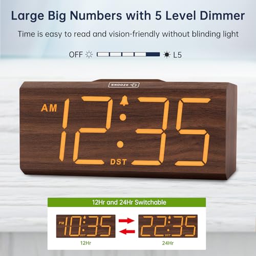 Wooden Digital Alarm Clock with Wireless Charging Station