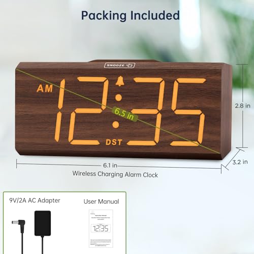 Wooden Digital Alarm Clock with Wireless Charging Station