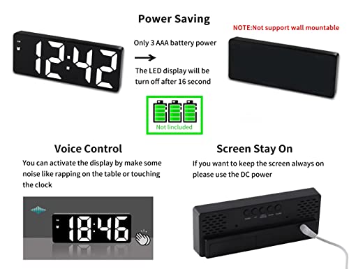 Mirrored LED Alarm Clock for Bedroom with Voice Control