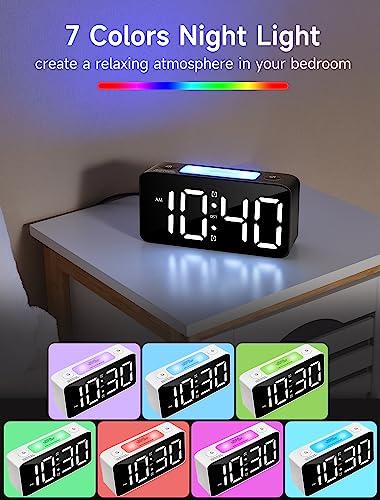7 Color Nightlight Alarm Clock for Heavy Sleepers