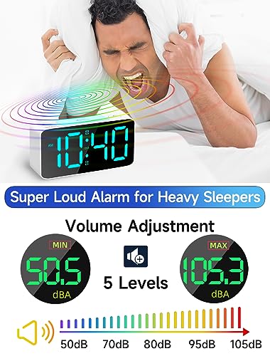 7 Color Nightlight Alarm Clock for Heavy Sleepers