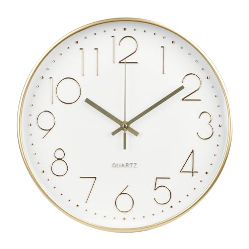 12" Silent Modern Gold Wall Clock for Home/Office
