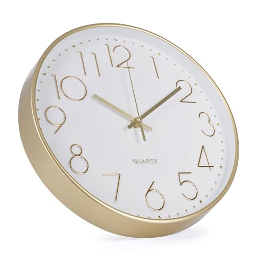 12" Silent Modern Gold Wall Clock for Home/Office