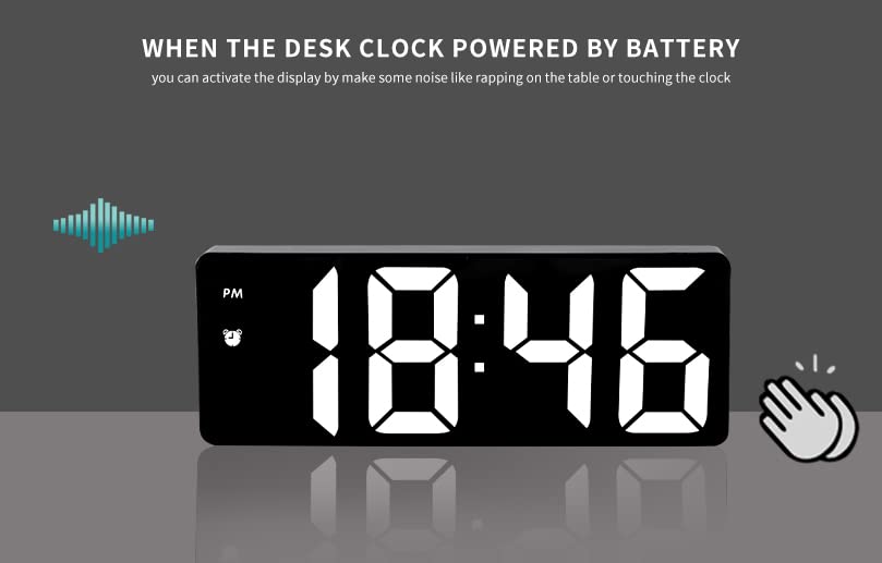 Mirrored LED Alarm Clock for Bedroom with Voice Control