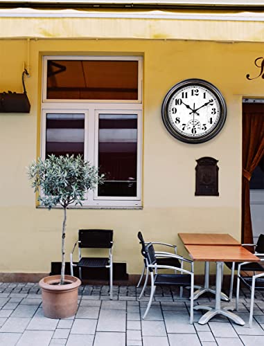 12 Inch Retro Round Waterproof Wall Clock with Thermometer