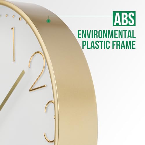 12" Silent Modern Gold Wall Clock for Home/Office