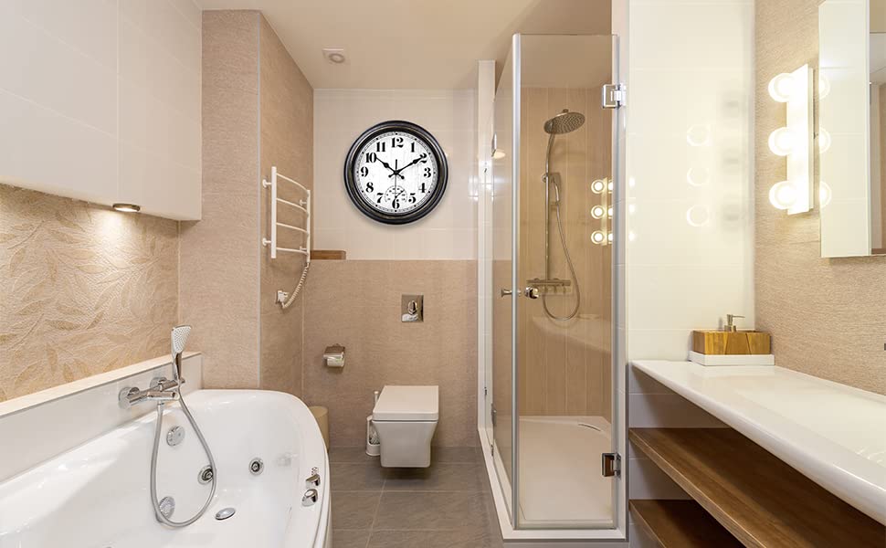 12 Inch Retro Round Waterproof Wall Clock with Thermometer