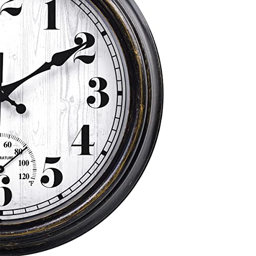 12 Inch Retro Round Waterproof Wall Clock with Thermometer